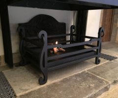 Bespoke curved and cornered fire basket in heavy steel design