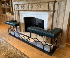Bespoke club fender with geometric design to match fireplace