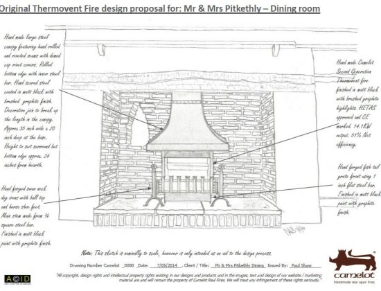 Inglenook canopy with swage line detailing sketch