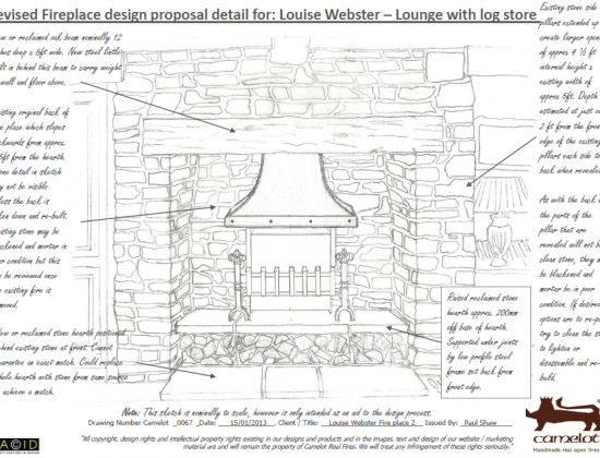 Revised fireplace thermovent and canopy design sketch