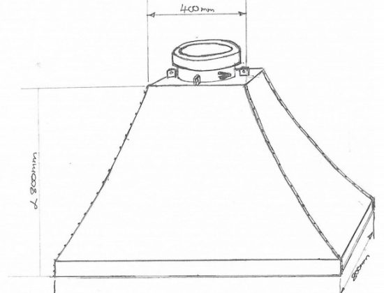 hand drawn design sketch of bespoke four sided copper canopy